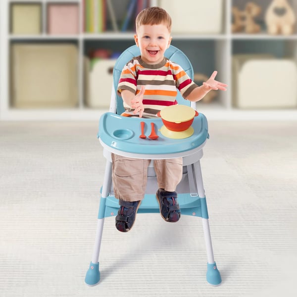 Spisestol til børn - Højstol 2‑i‑1 - Fodstøtte - Unisex - Alder 1–2 år - Blå