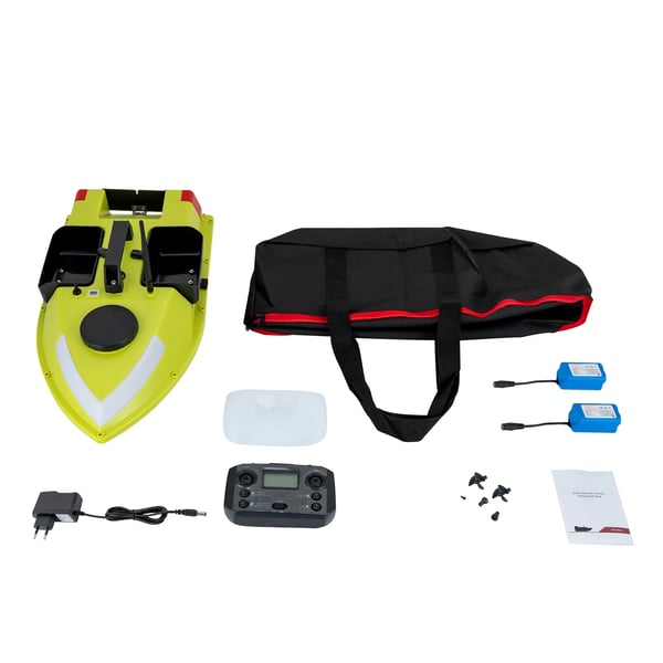 Agnbåd til fiskeri - RC GPS - 600 m rækkevidde - 10.000 rpm motor - LED natnavigationslys - 2×5200 mAh Li-ion - Gul