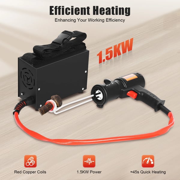 Induktionsvarmer - Håndholdt Sæt Til Rustne Bolte - 220V - 1,5 kW - 30–60 kHz - Max 750 °C - 45 s Opvarmning