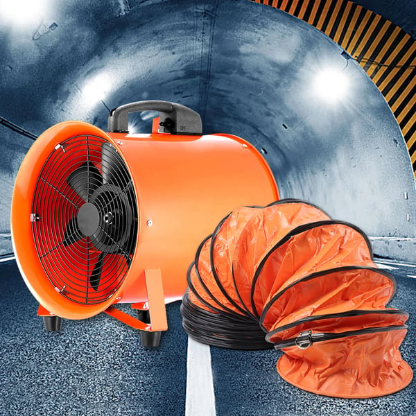 Bærbar udsugningsventilator - Kanalblæser med 10 m slange - 220 V - 320 W - IP44 - Kobbermotor - Til værksted & byggeplads - Orange