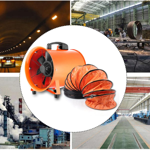 Bærbar udsugningsventilator - Kanalblæser med 10 m slange - 220 V - 320 W - IP44 - Kobbermotor - Til værksted & byggeplads - Orange