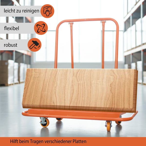 Pladevogn - Gipspladetransportvogn - Bæreevne 1000 kg - Med Hjul - Robust Konstruktion - Størrelse L - Rød