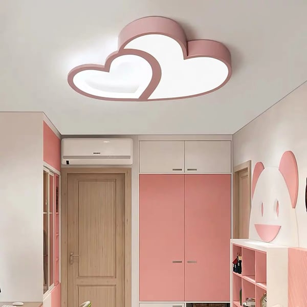 LED loftlampe - Hjerteformet plafond til børneværelse - Dæmpbar med fjernbetjening - Overflademonteret - Inkl. LED - Plast - 220 V - Pink