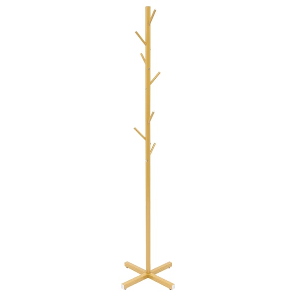 Træformet knagerække - Frakkestativ - Fritstående - 7 Kroge - Til Entré, Soveværelse, Stue, Kontor - Samling - Guld