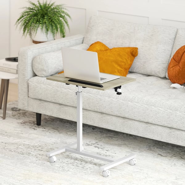 Rullbart sidobord - Laptopbord/Datorbord - Höjdjusterbart - Rektangulär - Trä - 100 cm - Vit