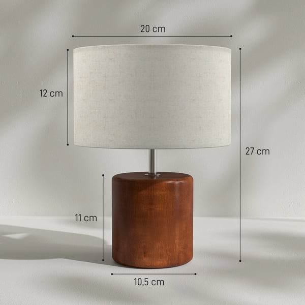 Rustik bordslampa - Nattduksbordslampa - Massiv träbas - Linne-skärm - Touch-brytare - E27, EU-kontakt 220 V, LED - Olivbrun