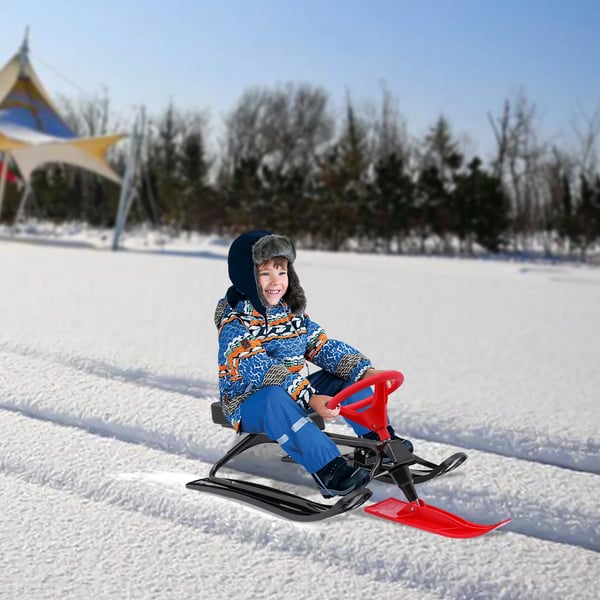 Snowracer slæde - Kælk med rat - Til børn 3–15 år - Maks. 100 kg - Til sne og is - Rød