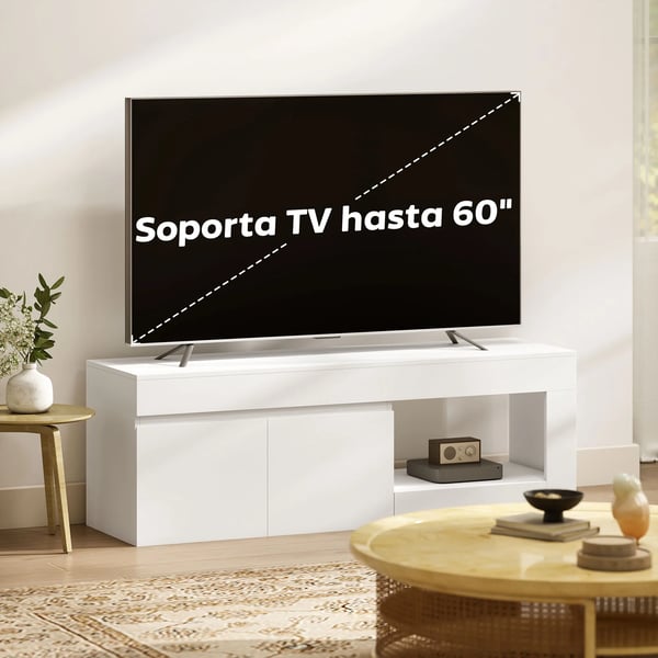 TV-bänk - TV-stativ - För TV upp till 152 cm - Med 2 Dörrar & Öppet Hyllplan - 140x40x48 cm - Modern Design - Vit