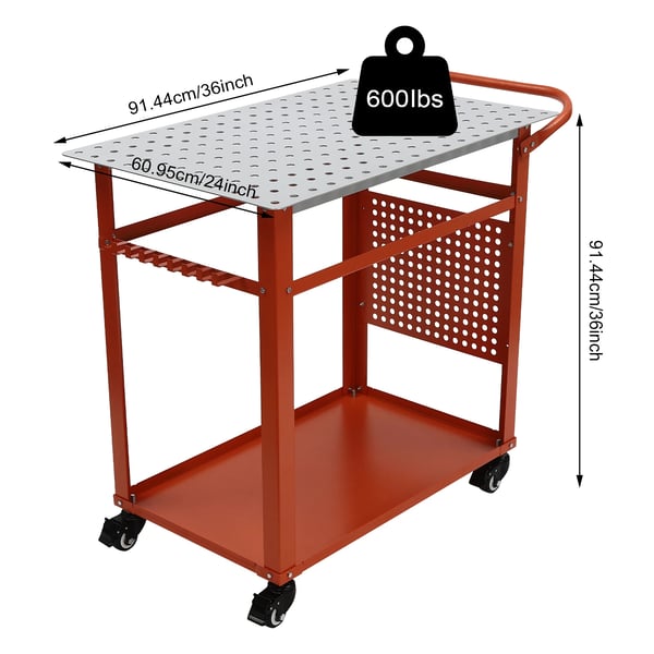 Hitsauspöytä - Työpöytä - Vapaasti seisova teräsrakenne - 272 kg kantavuus - 91,44×61×91,44 cm - Pyörät ja työntökahva - Punainen