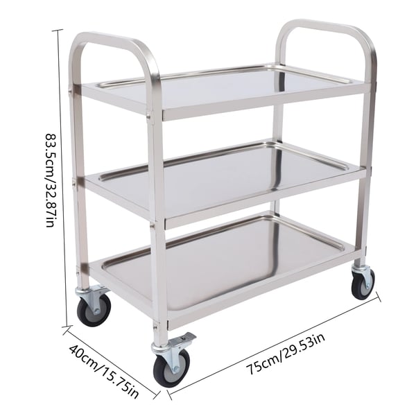 Multifunktionel Rullevogn - 3-Etagers Serveringsvogn - Rustfrit Stål 201 - 20 kg Pr. Hylde - 75×40×83,5 cm - Samling Påkrævet - Armygrøn