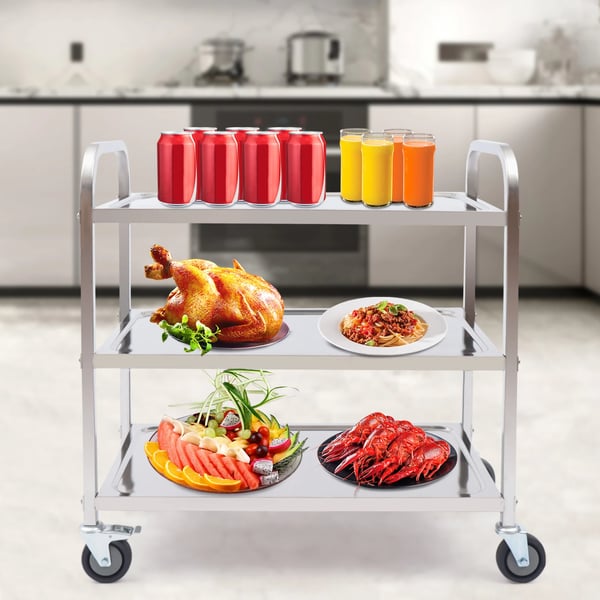 Multifunktionel Rullevogn - 3-Etagers Serveringsvogn - Rustfrit Stål 201 - 20 kg Pr. Hylde - 75×40×83,5 cm - Samling Påkrævet - Armygrøn