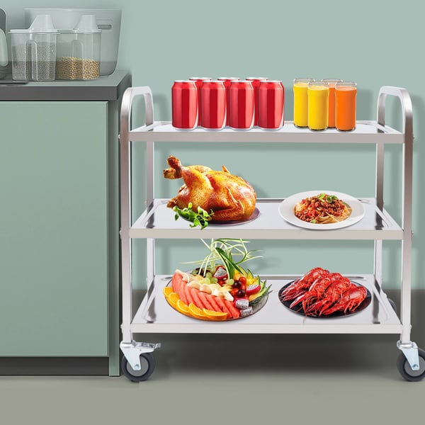 Multifunktionel Rullevogn - 3-Etagers Serveringsvogn - Rustfrit Stål 201 - 20 kg Pr. Hylde - 75×40×83,5 cm - Samling Påkrævet - Armygrøn