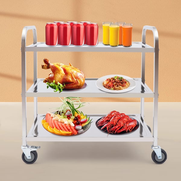 Multifunktionel Rullevogn - 3-Etagers Serveringsvogn - Rustfrit Stål 201 - 20 kg Pr. Hylde - 75×40×83,5 cm - Samling Påkrævet - Armygrøn