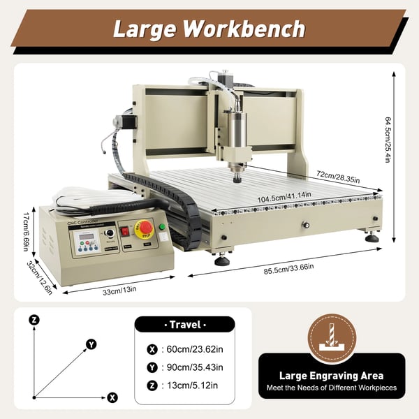 CNC 6090 - 4-Akset CNC-Router Fræse/Graveringsmaskine - 2,2 kW - Vandkølet 24000 rpm - 1500 mm/min - 130 mm Z - MACH3 (Windows) - Sorrel