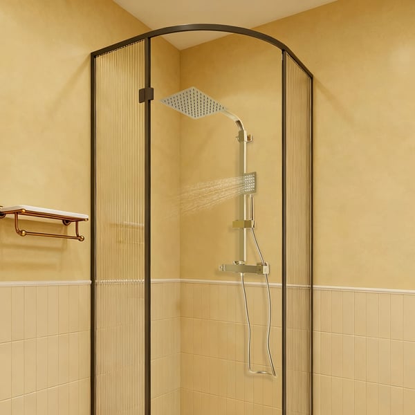 Brusesystem - Termostat regnbruser med håndbruser - Firkantet - Messing & 304 rustfrit stål - Slange 1,5 m - Guld
