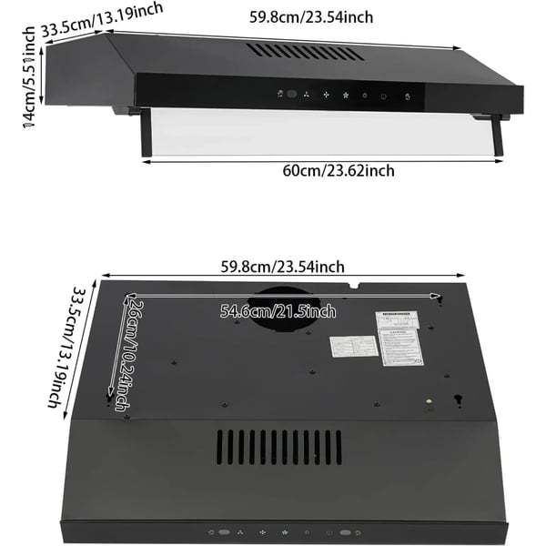 Emhætte - 60 cm - Touchpanel - 2 LED-lys - 2 fedtfiltre - Glasfront - Recirkulation