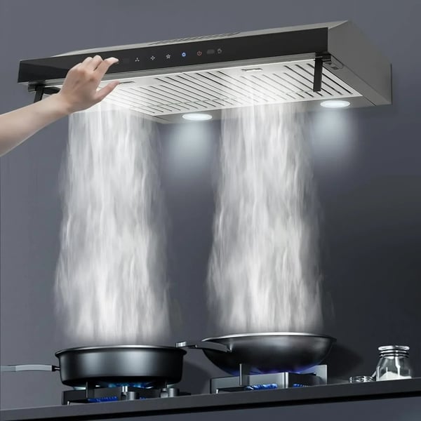 Emhætte - 60 cm - Touchpanel - 2 LED-lys - 2 fedtfiltre - Glasfront - Recirkulation