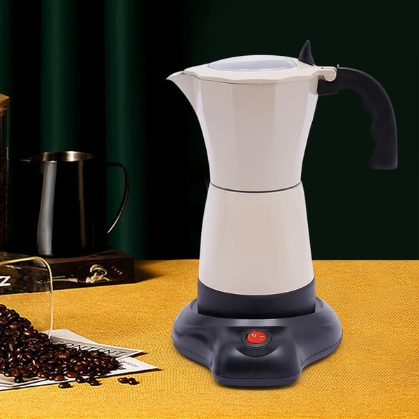 Espressokande - Elektrisk Mokkakande - 6 Kopper - Kapacitet 300 ml - Med Base - Cremehvid