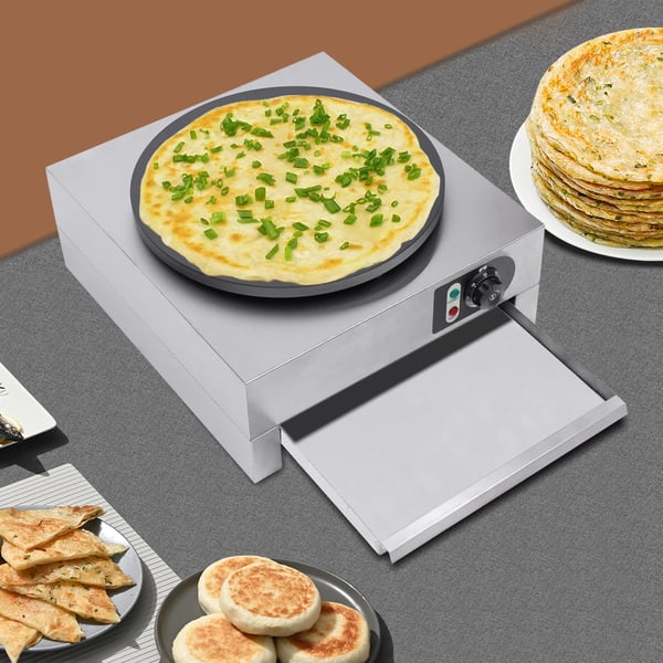 Crêpe-maker & Pandekageplade - Elektrisk - 3000 W - Non-stick - Dejrfordeler - Sølv