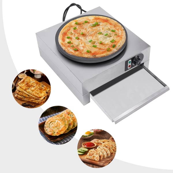 Crêpe-maker & Pandekageplade - Elektrisk - 3000 W - Non-stick - Dejrfordeler - Sølv