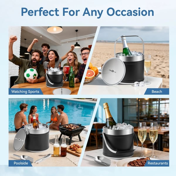 Isspand/vinkøler - 3 l - Rustfrit stål - Med tang - Til vin, øl, champagne - Bar/fest/køkken - Lysegrøn