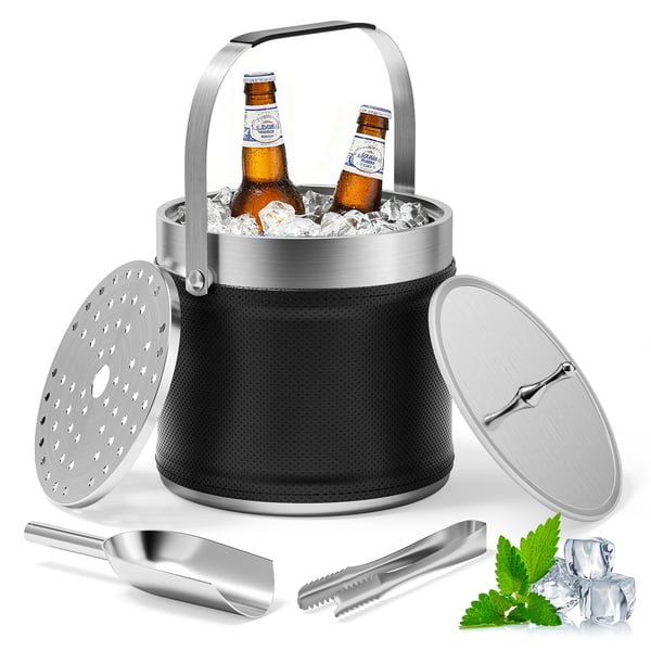 Isspand/vinkøler - 3 l - Rustfrit stål - Med tang - Til vin, øl, champagne - Bar/fest/køkken - Lysegrøn
