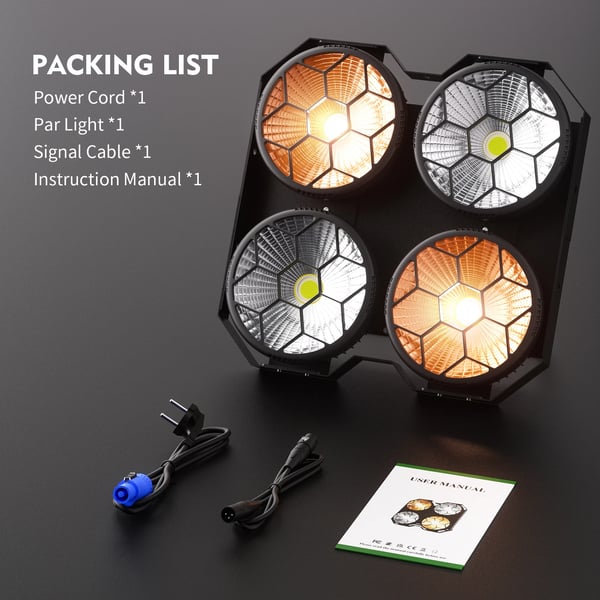 LED COB PAR Scenlampa - 4x100W 4-Ögd - Blinder/Wash Publikljus - DMX512 & RDM 6/12 Kanaler - 90–240V - Varmvit