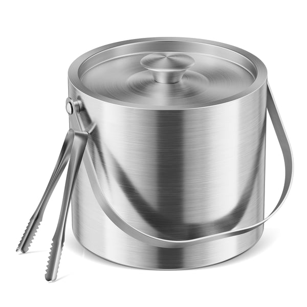 Ishink / Isbehållare - Dubbelväggad Isolerad - Rostfritt Stål - 4 l - Med Lock och Istång - Silver