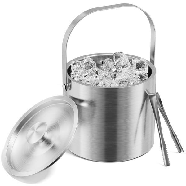 Ishink / Isbehållare - Dubbelväggad Isolerad - Rostfritt Stål - 4 l - Med Lock och Istång - Silver