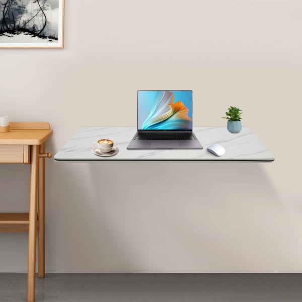 Vægmonteret klapbord - Spisebord - Rustbestandig - 80×50 cm - Max 30 kg - Rektangulær - MDF + metal - Nem montering - Hvid