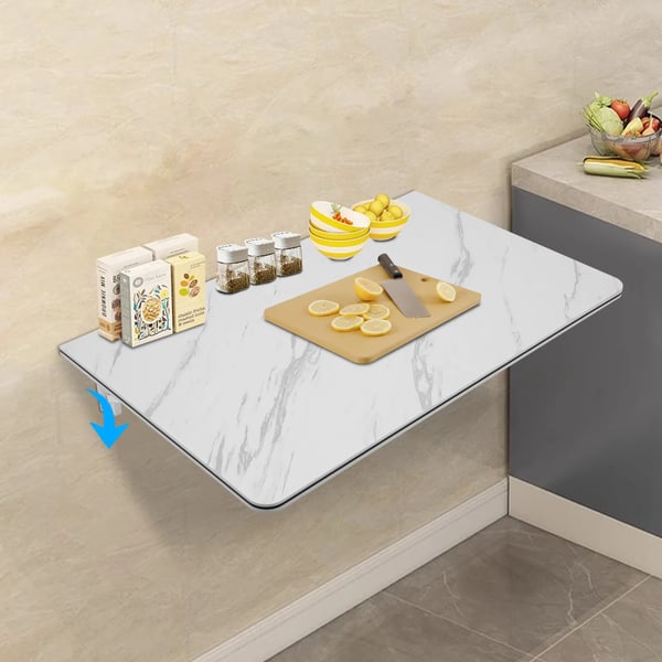 Vægmonteret klapbord - Spisebord - Rustbestandig - 80×50 cm - Max 30 kg - Rektangulær - MDF + metal - Nem montering - Hvid
