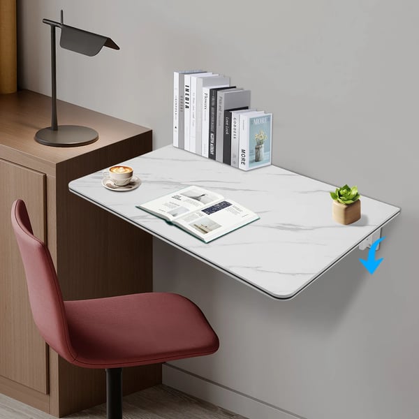 Vægmonteret klapbord - Spisebord - Rustbestandig - 80×50 cm - Max 30 kg - Rektangulær - MDF + metal - Nem montering - Hvid