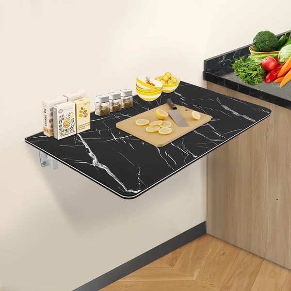 Vægmonteret foldebord - Spisebord/Vægbord - Pladsbesparende - 80×50 cm - Maks 30 kg - MDF & metal, 16 mm plade - Nem montering - Sort