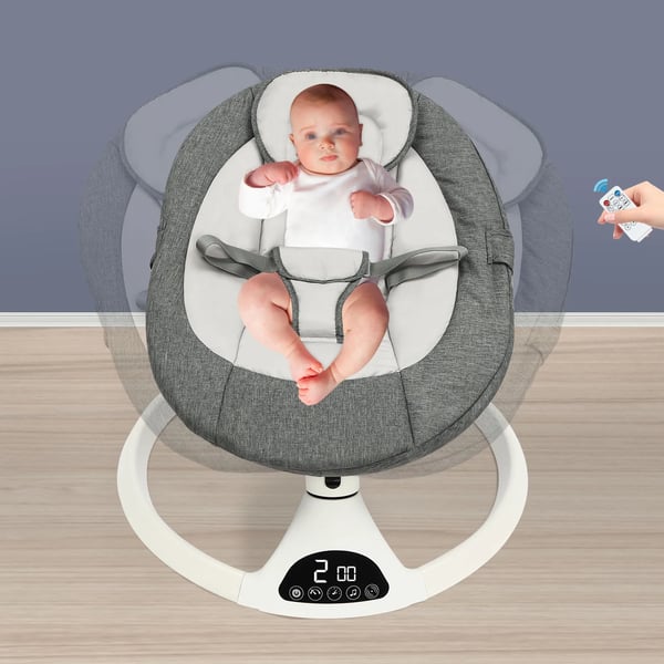 Babygynge - Elektrisk vippestol - 6V - Bluetooth-musik - Fjernbetjening 5 m - 2 tilstande - Max 10 kg - 0–1 år - Grå