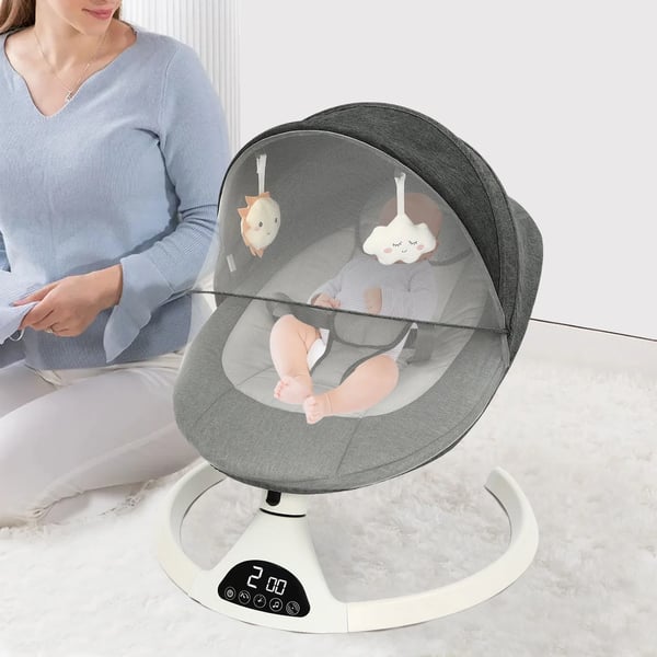 Babygynge - Elektrisk vippestol - 6V - Bluetooth-musik - Fjernbetjening 5 m - 2 tilstande - Max 10 kg - 0–1 år - Grå