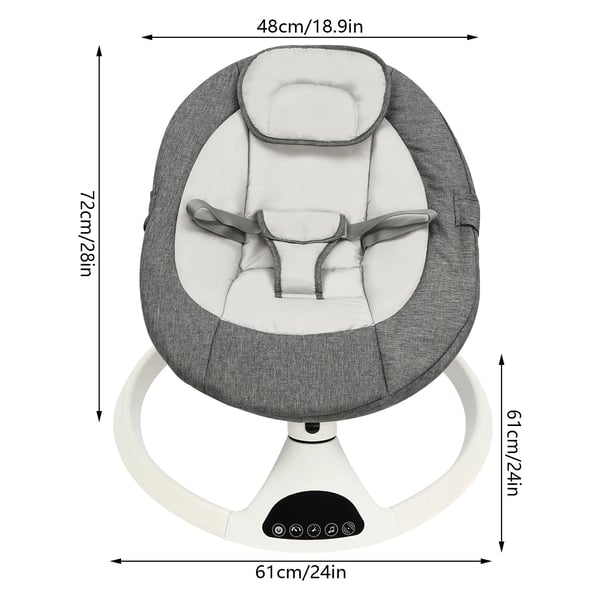 Babygynge - Elektrisk vippestol - 6V - Bluetooth-musik - Fjernbetjening 5 m - 2 tilstande - Max 10 kg - 0–1 år - Grå