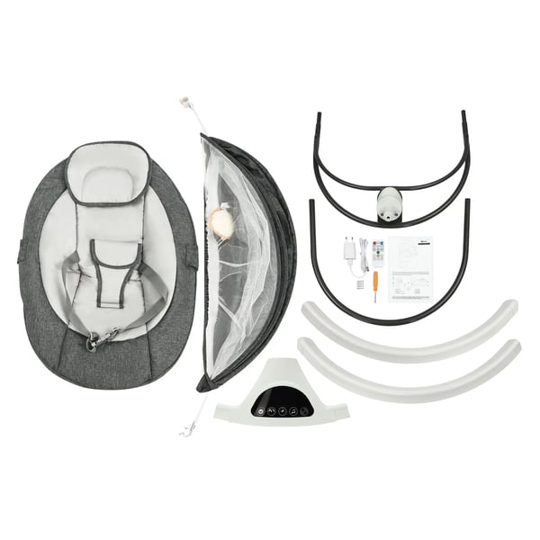 Babygynge - Elektrisk vippestol - 6V - Bluetooth-musik - Fjernbetjening 5 m - 2 tilstande - Max 10 kg - 0–1 år - Grå