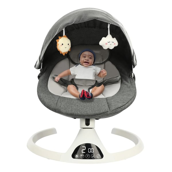 Babygynge - Elektrisk vippestol - 6V - Bluetooth-musik - Fjernbetjening 5 m - 2 tilstande - Max 10 kg - 0–1 år - Grå