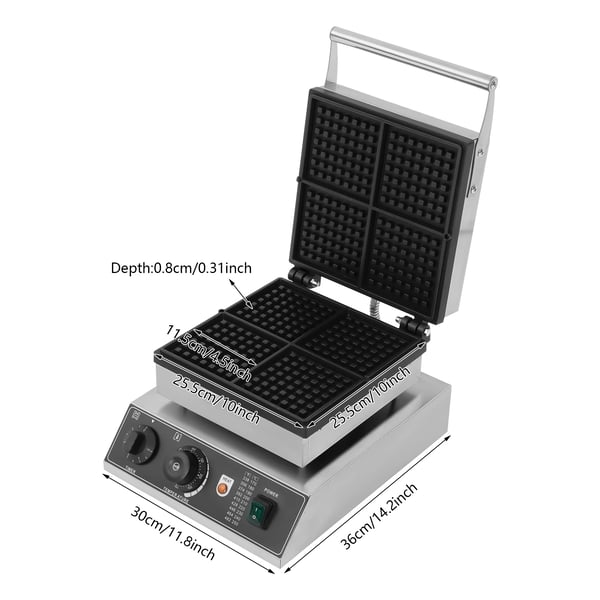 Kommercielt vaffeljern - Elektrisk bordmodel - 1750 W - Non-stick plader - Timer 0–5 min - EU-stik - Sølv/Sort