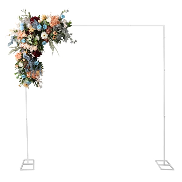 Bryllup Baggrundsstativ - Kvadratisk Metalramme - Mål 2,4×2,4 m - Fødder 23×50 cm - Bæreevne 3–5 kg - XL - Til Balloner & Blomster - Hvid