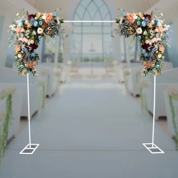 Bryllup Baggrundsstativ - Kvadratisk Metalramme - Mål 2,4×2,4 m - Fødder 23×50 cm - Bæreevne 3–5 kg - XL - Til Balloner & Blomster - Hvid