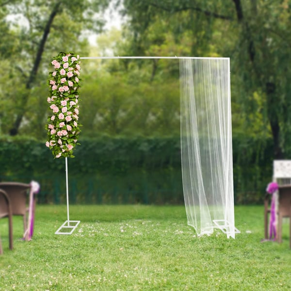 Bryllup Baggrundsstativ - Kvadratisk Metalramme - Mål 2,4×2,4 m - Fødder 23×50 cm - Bæreevne 3–5 kg - XL - Til Balloner & Blomster - Hvid