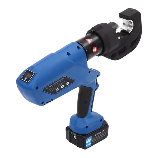 Hydraulisk crimpetang - Batteridrevet elektrisk - 120 kN - 12 pressebakker 16–400 mm² - Værktøjssæt - Blå/Sort