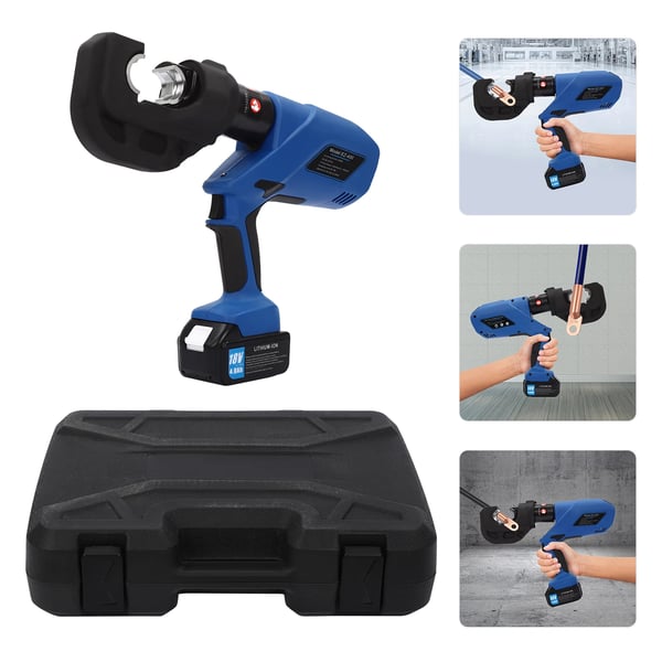 Hydraulisk crimpetang - Batteridrevet elektrisk - 120 kN - 12 pressebakker 16–400 mm² - Værktøjssæt - Blå/Sort