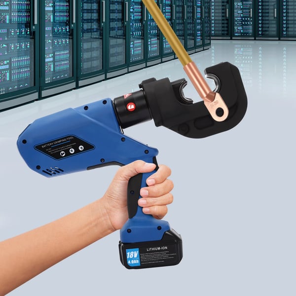 Hydraulisk crimpetang - Batteridrevet elektrisk - 120 kN - 12 pressebakker 16–400 mm² - Værktøjssæt - Blå/Sort