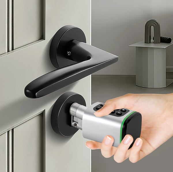 Smart Dørlås - Låsecylinder - App/Pinkode/RFID-kort/Nøgle - Rund Poleret - Aluminiumlegering - Passer 35–45 mm - Nøgler Medfølger - Sølv