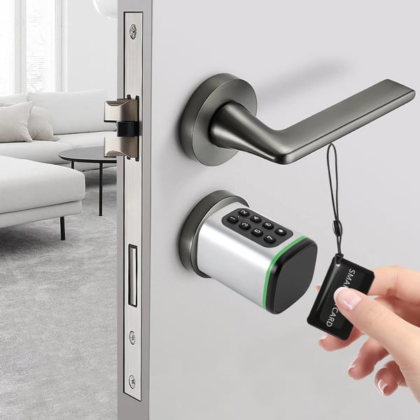 Smart Dørlås - Låsecylinder - App/Pinkode/RFID-kort/Nøgle - Rund Poleret - Aluminiumlegering - Passer 35–45 mm - Nøgler Medfølger - Sølv