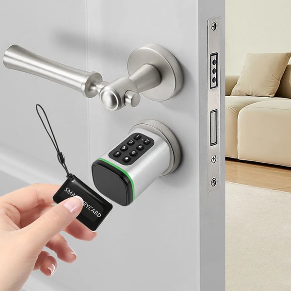 Smart Dørlås - Låsecylinder - App/Pinkode/RFID-kort/Nøgle - Rund Poleret - Aluminiumlegering - Passer 35–45 mm - Nøgler Medfølger - Sølv