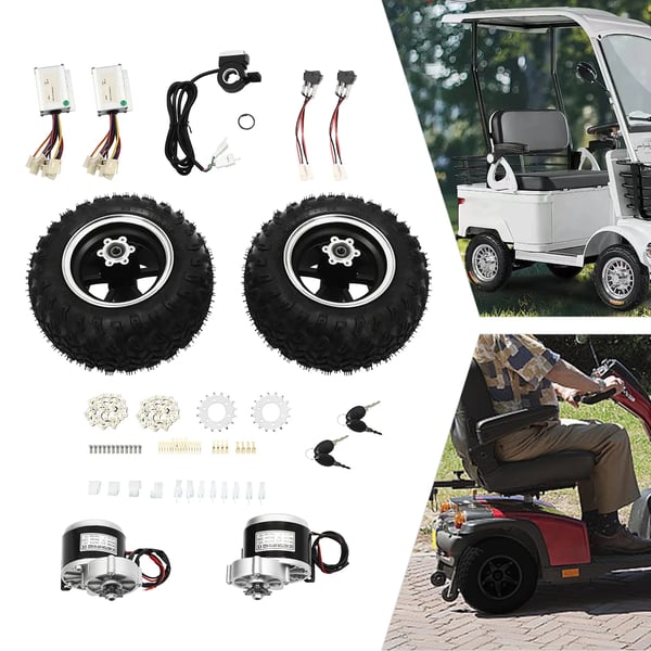 Elvogn/gokart konverteringssæt - Navmotor-sæt - 24 V 250 W - 25,4 cm hjul - Tommelgas - Rød