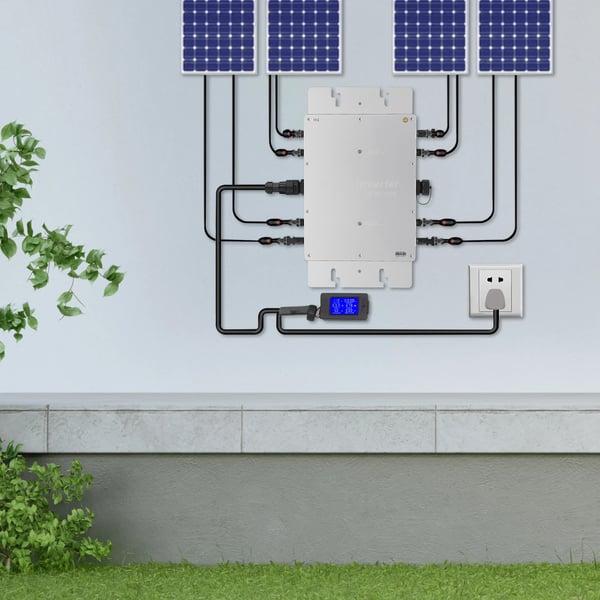 Mikroinverter til solpaneler - Nettilsluttet - 1200 W - 22–50 V DC - 110/220 V AC - IP65 vandtæt - EU/US-stik - Maks. indgangsstrøm 54,4 A